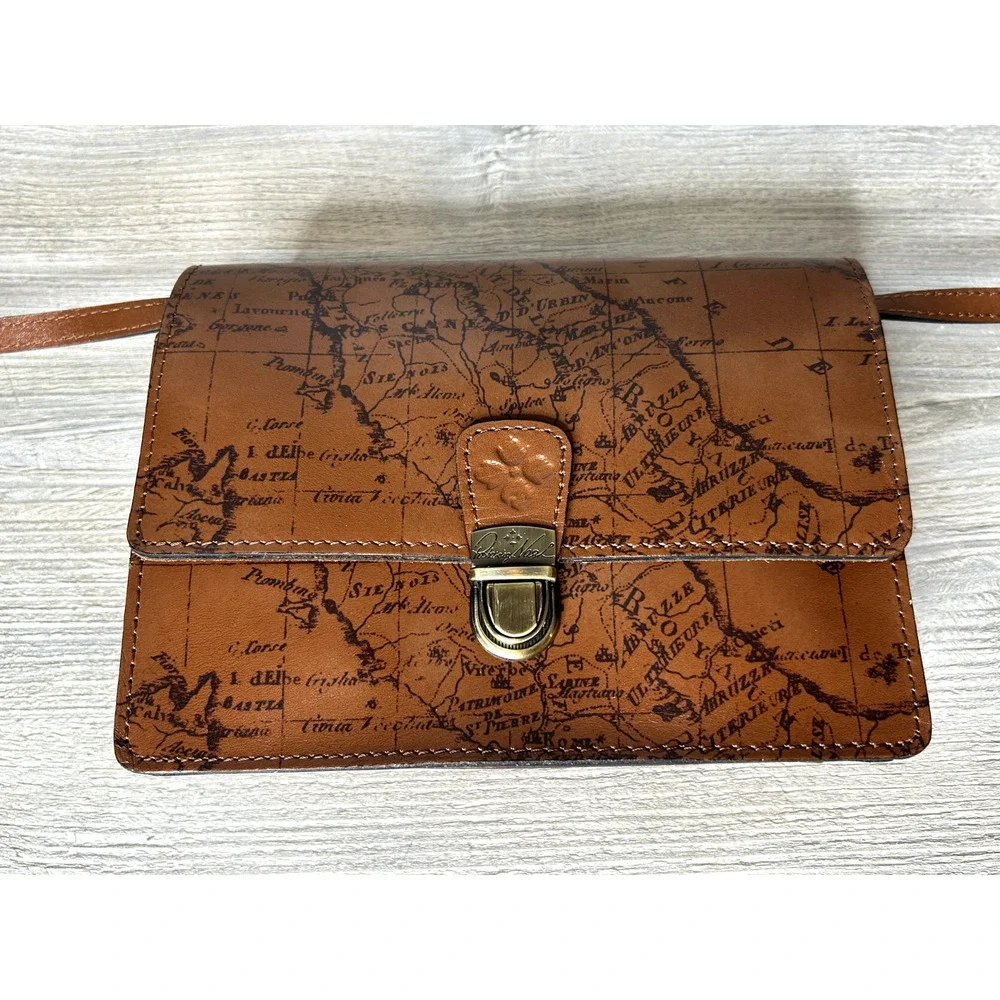Patricia Nash Laurentina Signature Map Leather Bag Crossbody Purse w/DustBag